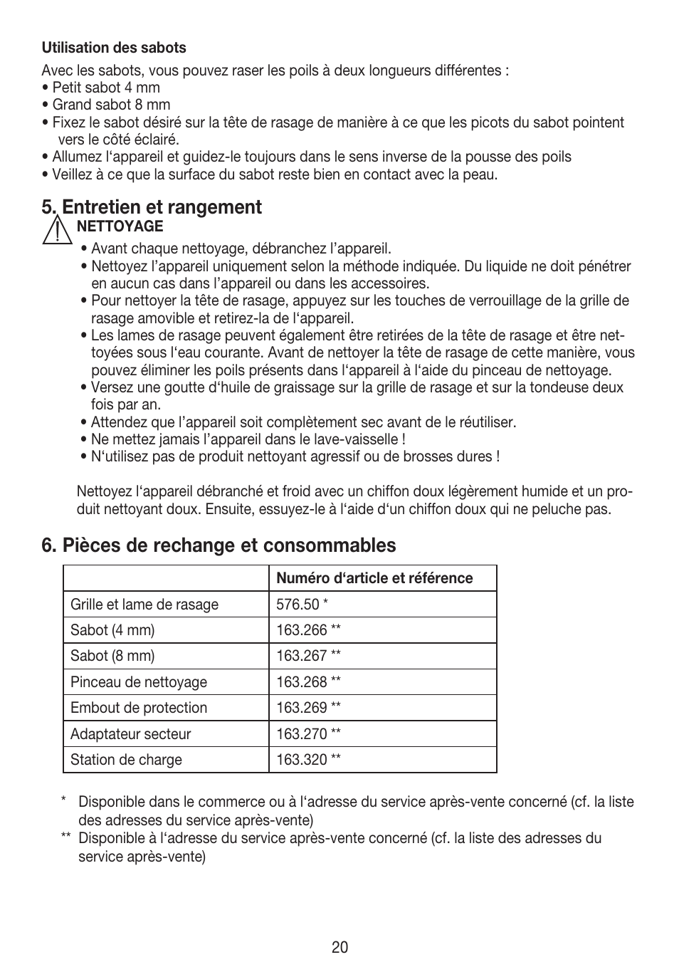Entretien et rangement, Pièces de rechange et consommables | Beurer HLE 30 User Manual | Page 20 / 72