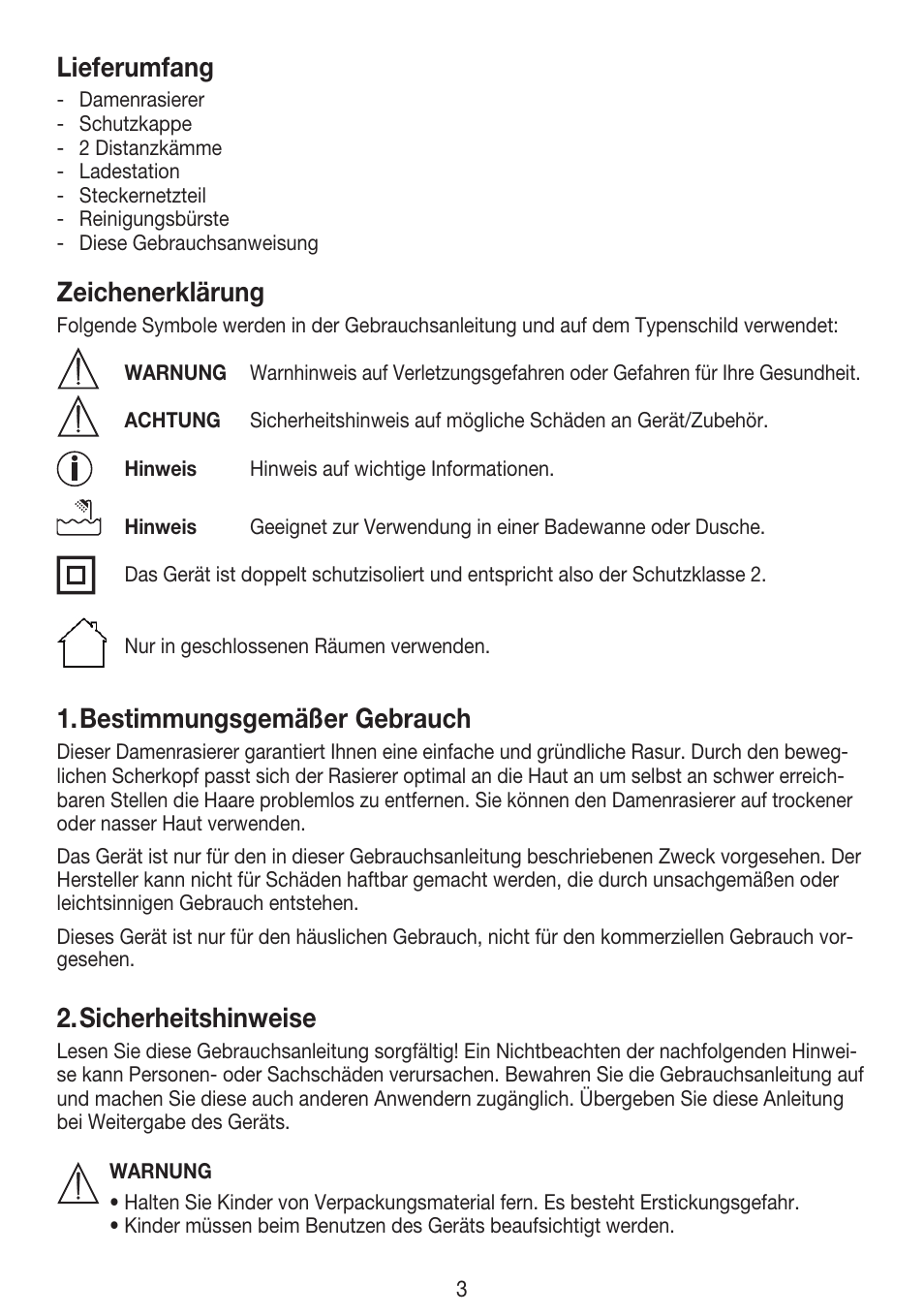 Lieferumfang, Zeichenerklärung, Bestimmungsgemäßer gebrauch | Sicherheitshinweise | Beurer HLE 30 User Manual | Page 3 / 72