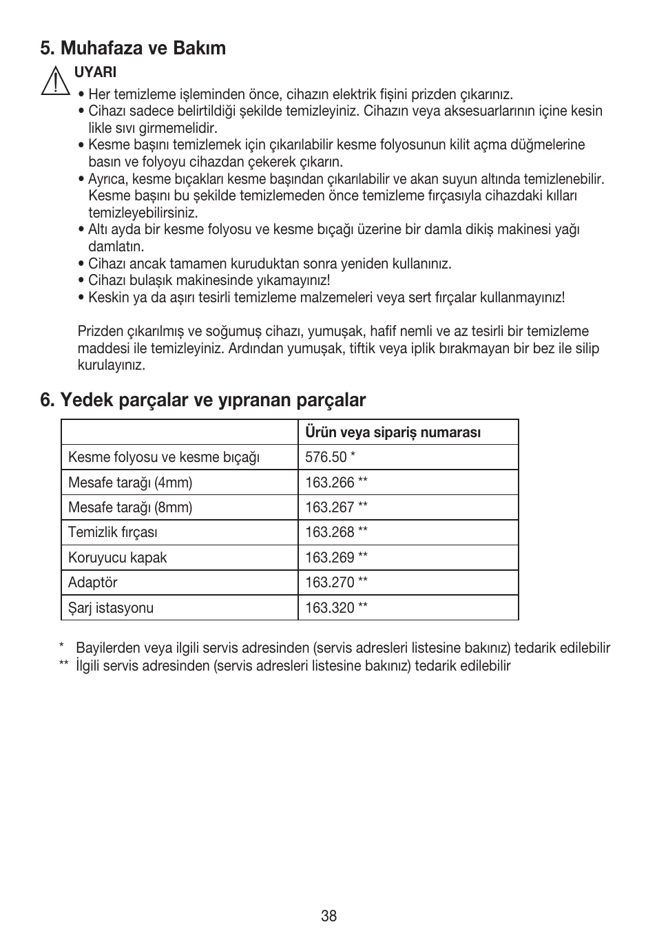 Muhafaza ve bakım, Yedek parçalar ve yıpranan parçalar | Beurer HLE 30 User Manual | Page 38 / 72