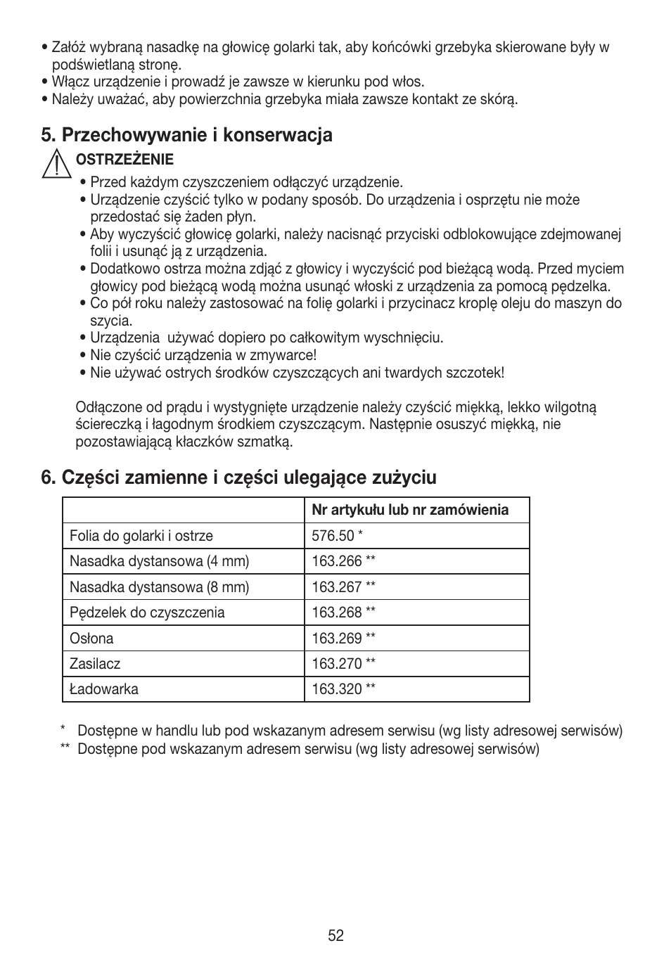 Przechowywanie i konserwacja, Części zamienne i części ulegające zużyciu | Beurer HLE 30 User Manual | Page 52 / 72