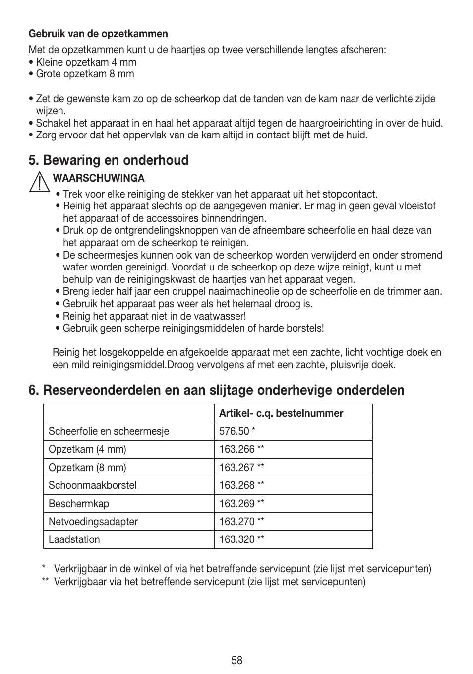 Bewaring en onderhoud | Beurer HLE 30 User Manual | Page 58 / 72