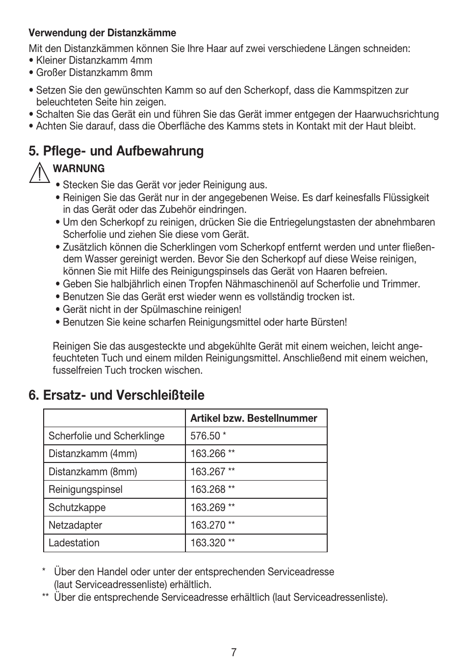 Pflege- und aufbewahrung, Ersatz- und verschleißteile | Beurer HLE 30 User Manual | Page 7 / 72