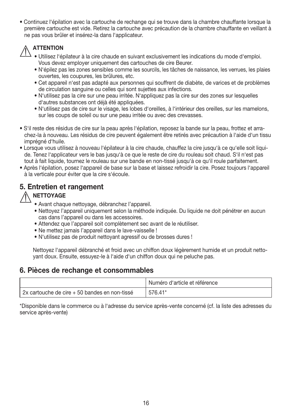 Entretien et rangement, Pièces de rechange et consommables | Beurer HLE 40 User Manual | Page 16 / 60