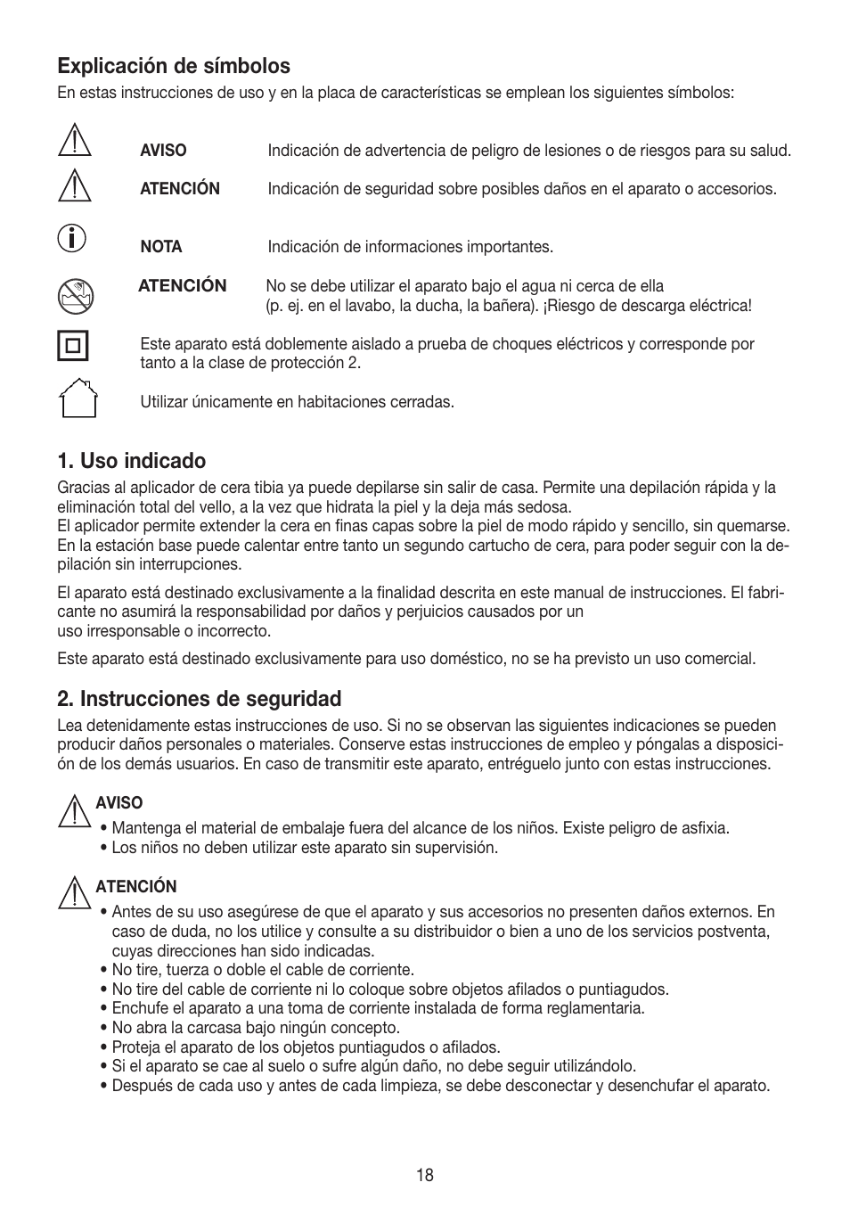 Explicación de símbolos, Uso indicado, Instrucciones de seguridad | Beurer HLE 40 User Manual | Page 18 / 60