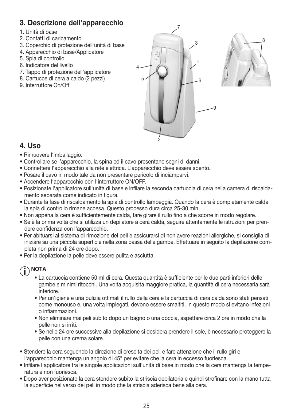 Descrizione dell’apparecchio | Beurer HLE 40 User Manual | Page 25 / 60