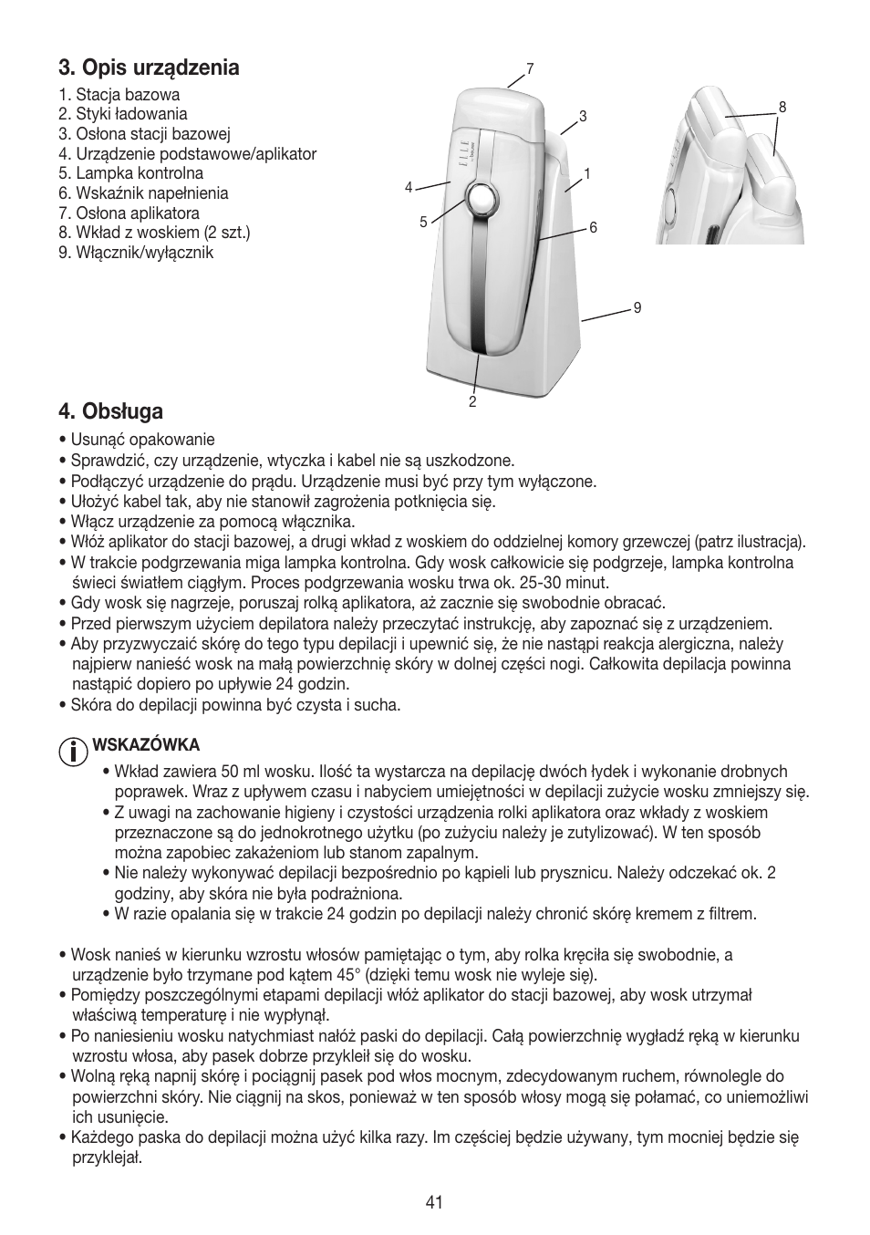 Opis urządzenia, Obsługa | Beurer HLE 40 User Manual | Page 41 / 60