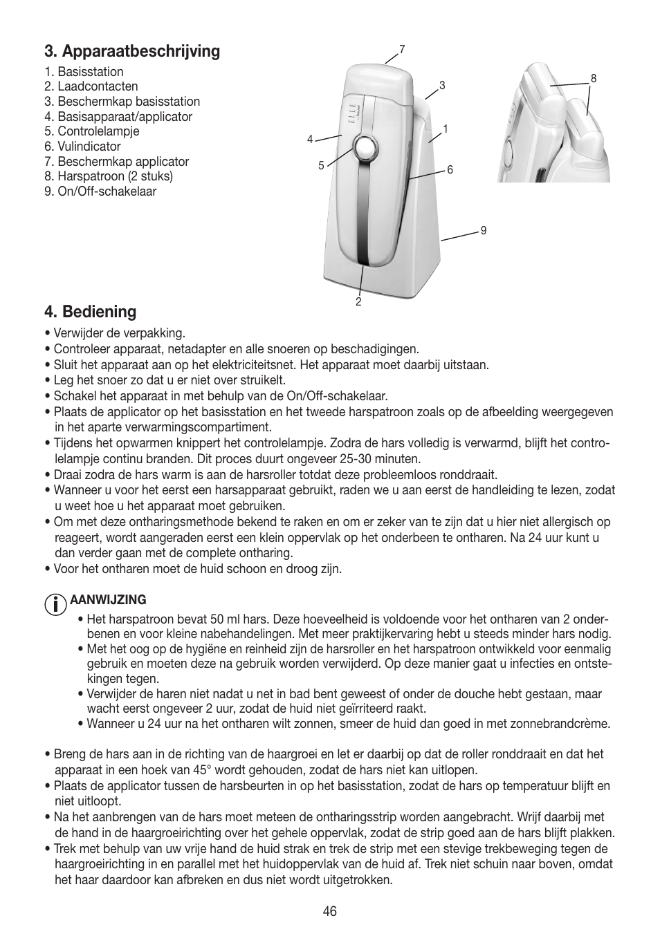 Apparaatbeschrijving, Bediening | Beurer HLE 40 User Manual | Page 46 / 60