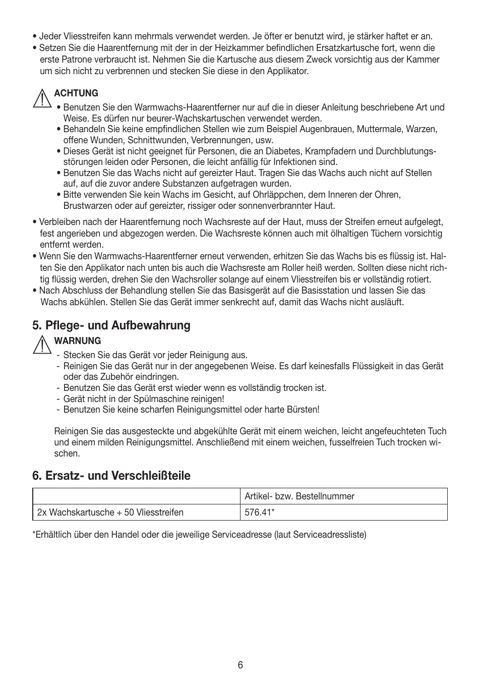 Pflege- und aufbewahrung, Ersatz- und verschleißteile | Beurer HLE 40 User Manual | Page 6 / 60