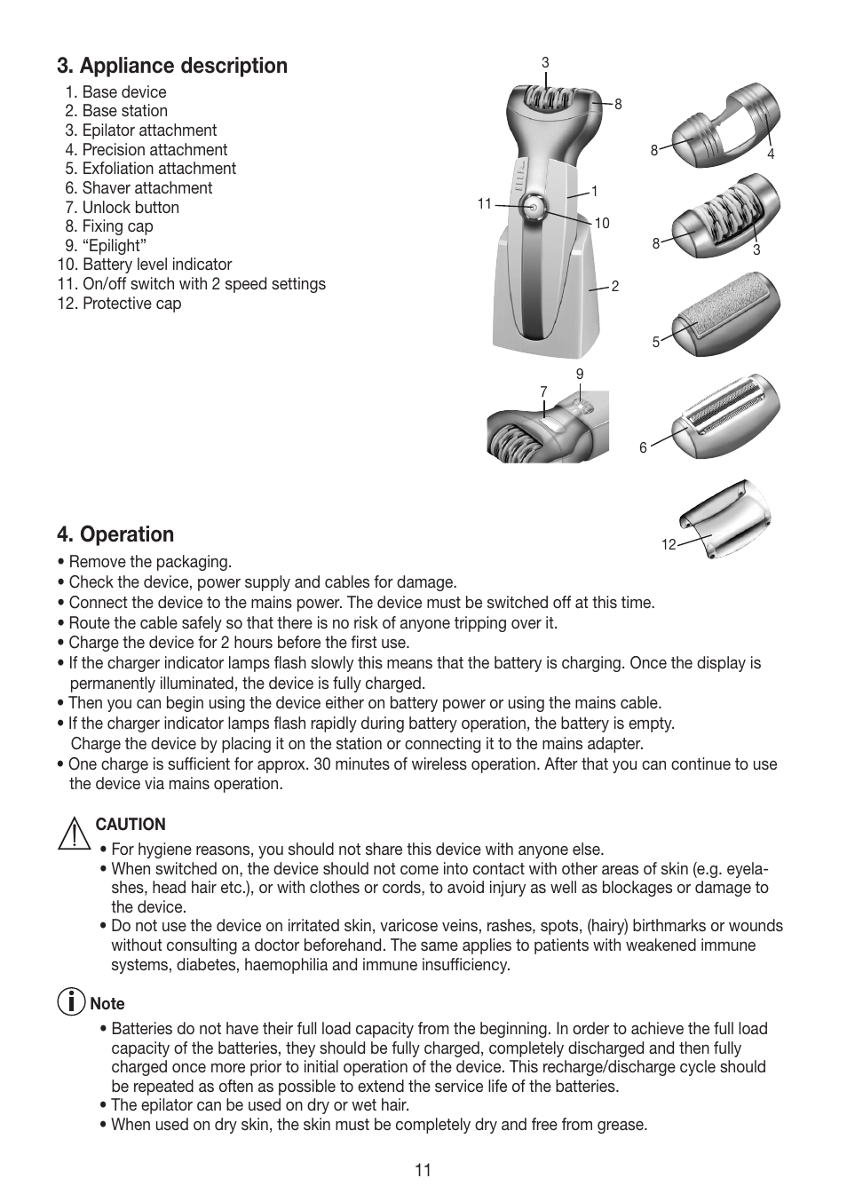 Appliance description, Operation | Beurer HLE 60 User Manual | Page 11 / 68