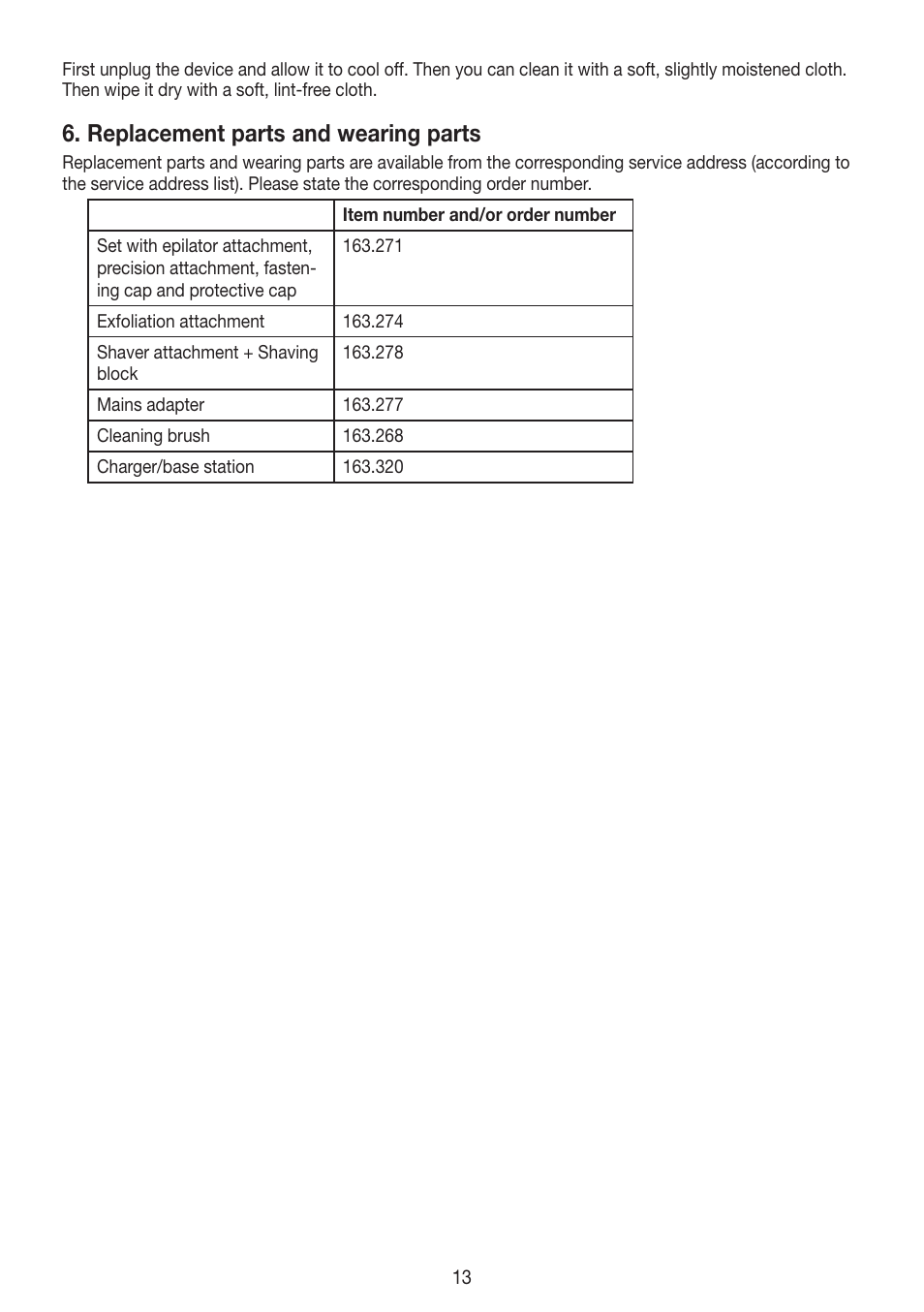 Replacement parts and wearing parts | Beurer HLE 60 User Manual | Page 13 / 68