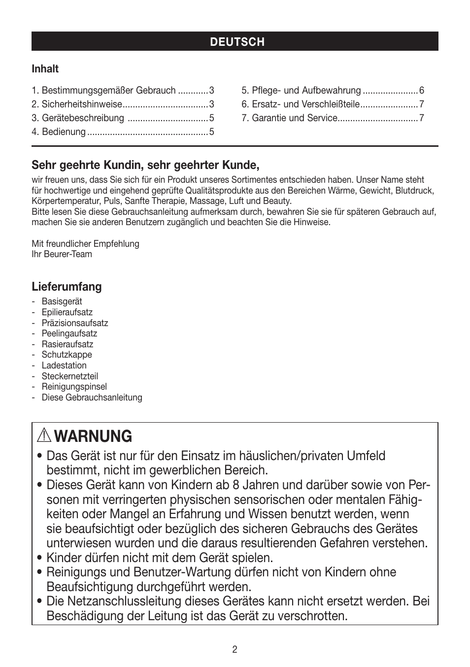 Warnung | Beurer HLE 60 User Manual | Page 2 / 68