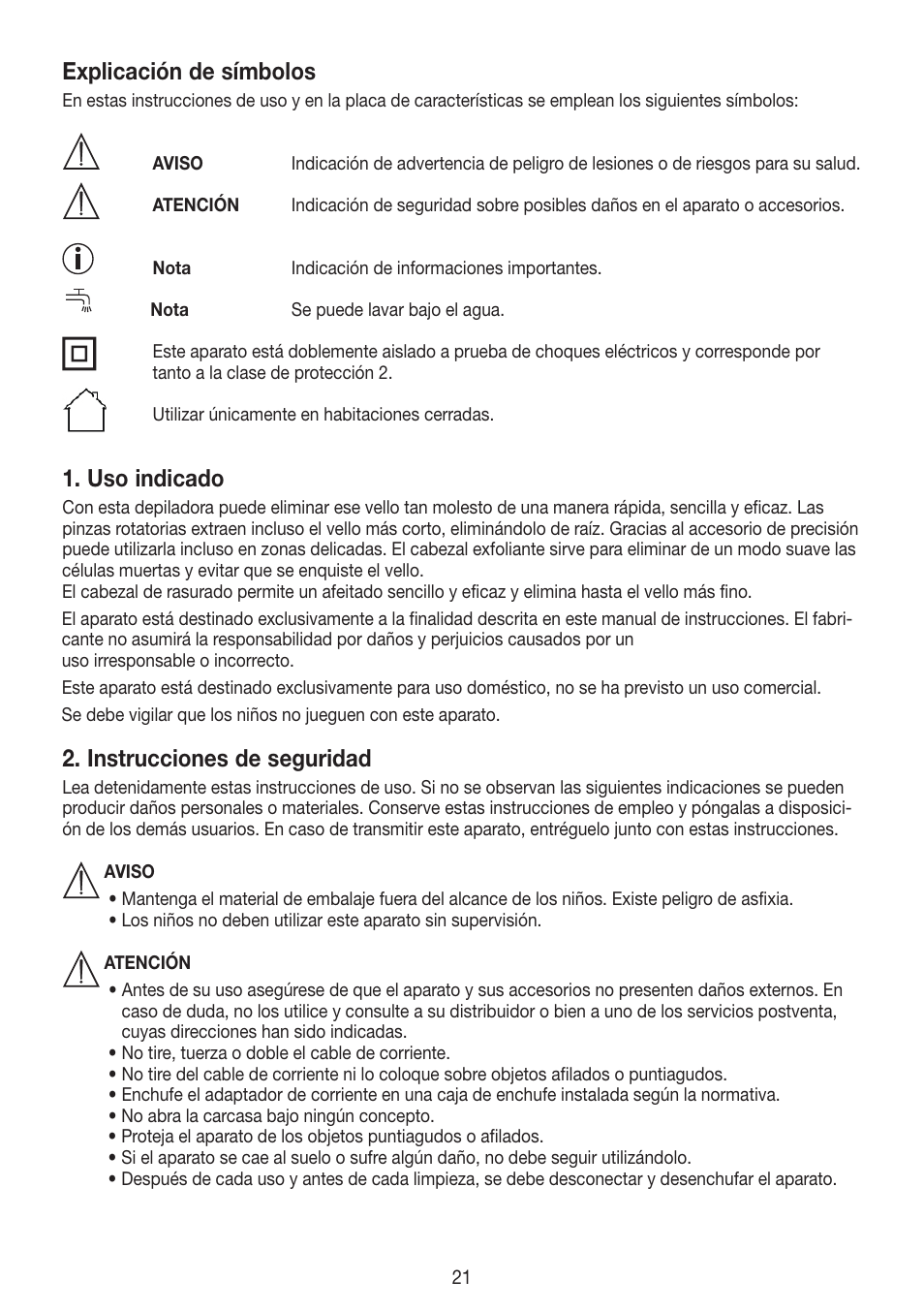 Explicación de símbolos, Uso indicado, Instrucciones de seguridad | Beurer HLE 60 User Manual | Page 21 / 68