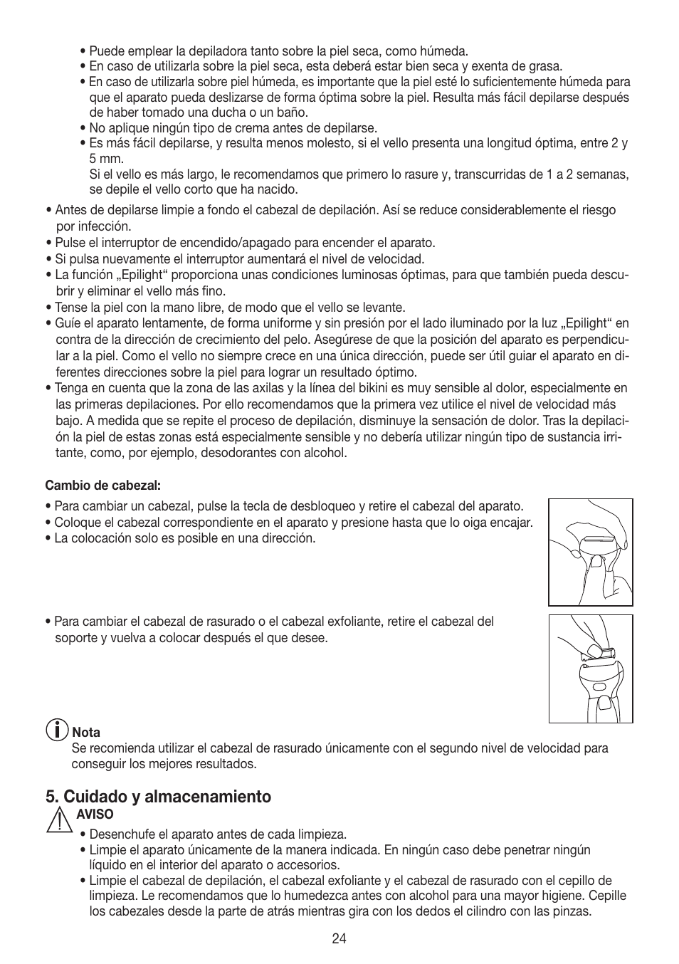 Cuidado y almacenamiento | Beurer HLE 60 User Manual | Page 24 / 68