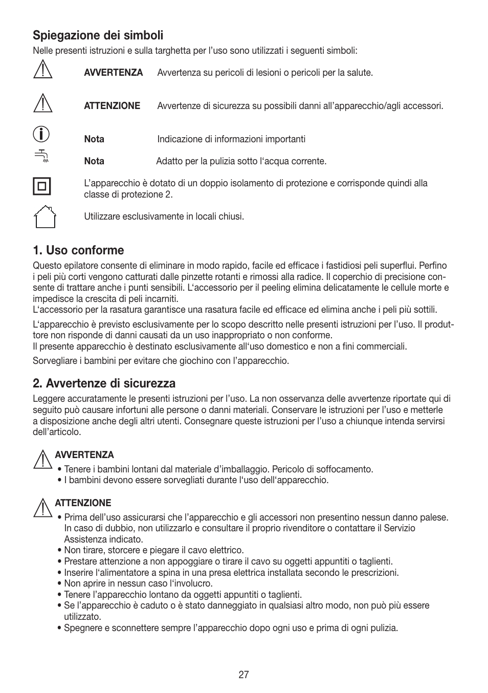 Spiegazione dei simboli, Uso conforme, Avvertenze di sicurezza | Beurer HLE 60 User Manual | Page 27 / 68