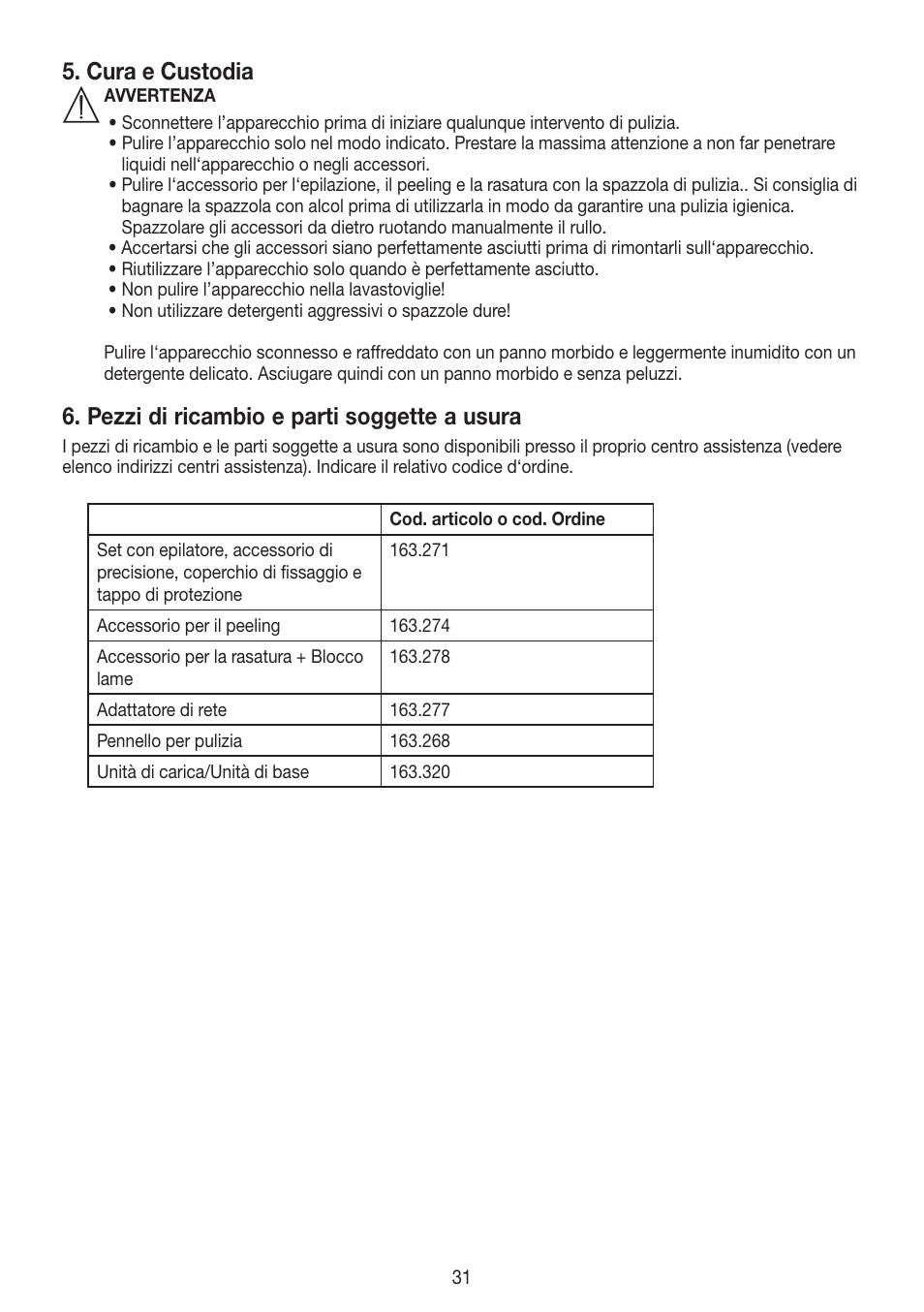 Cura e custodia, Pezzi di ricambio e parti soggette a usura | Beurer HLE 60 User Manual | Page 31 / 68