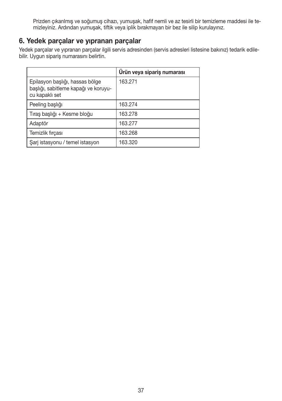 Yedek parçalar ve yıpranan parçalar | Beurer HLE 60 User Manual | Page 37 / 68