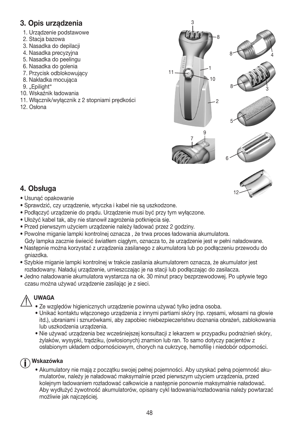 Opis urządzenia, Obsługa | Beurer HLE 60 User Manual | Page 48 / 68
