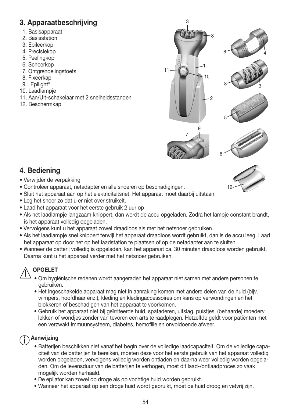 Apparaatbeschrijving, Bediening | Beurer HLE 60 User Manual | Page 54 / 68