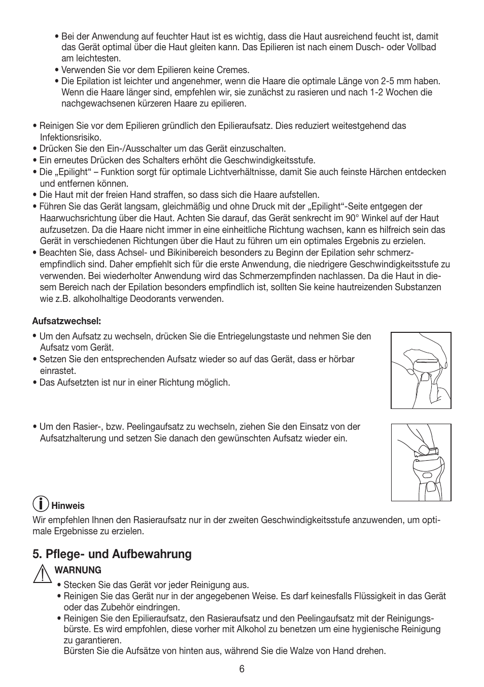 Pflege- und aufbewahrung | Beurer HLE 60 User Manual | Page 6 / 68