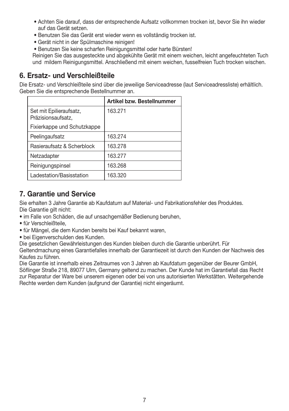 Ersatz- und verschleißteile, Garantie und service | Beurer HLE 60 User Manual | Page 7 / 68