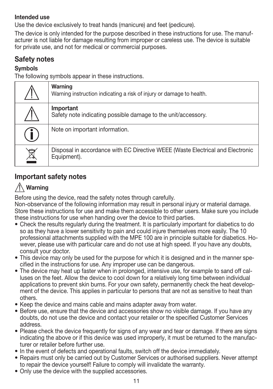 Beurer MPE 100 User Manual | Page 11 / 88