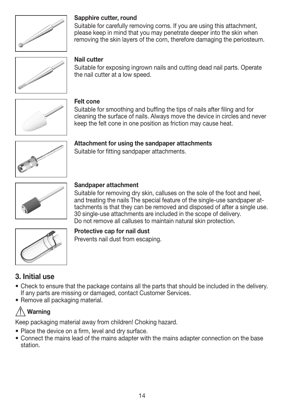 Initial use | Beurer MPE 100 User Manual | Page 14 / 88