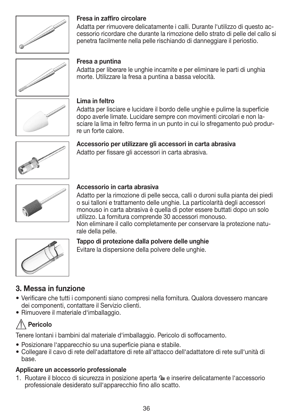 Messa in funzione | Beurer MPE 100 User Manual | Page 36 / 88