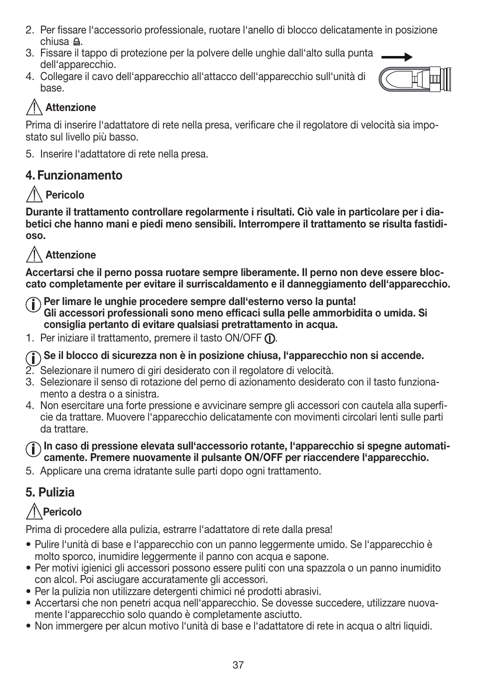 Funzionamento, Pulizia | Beurer MPE 100 User Manual | Page 37 / 88