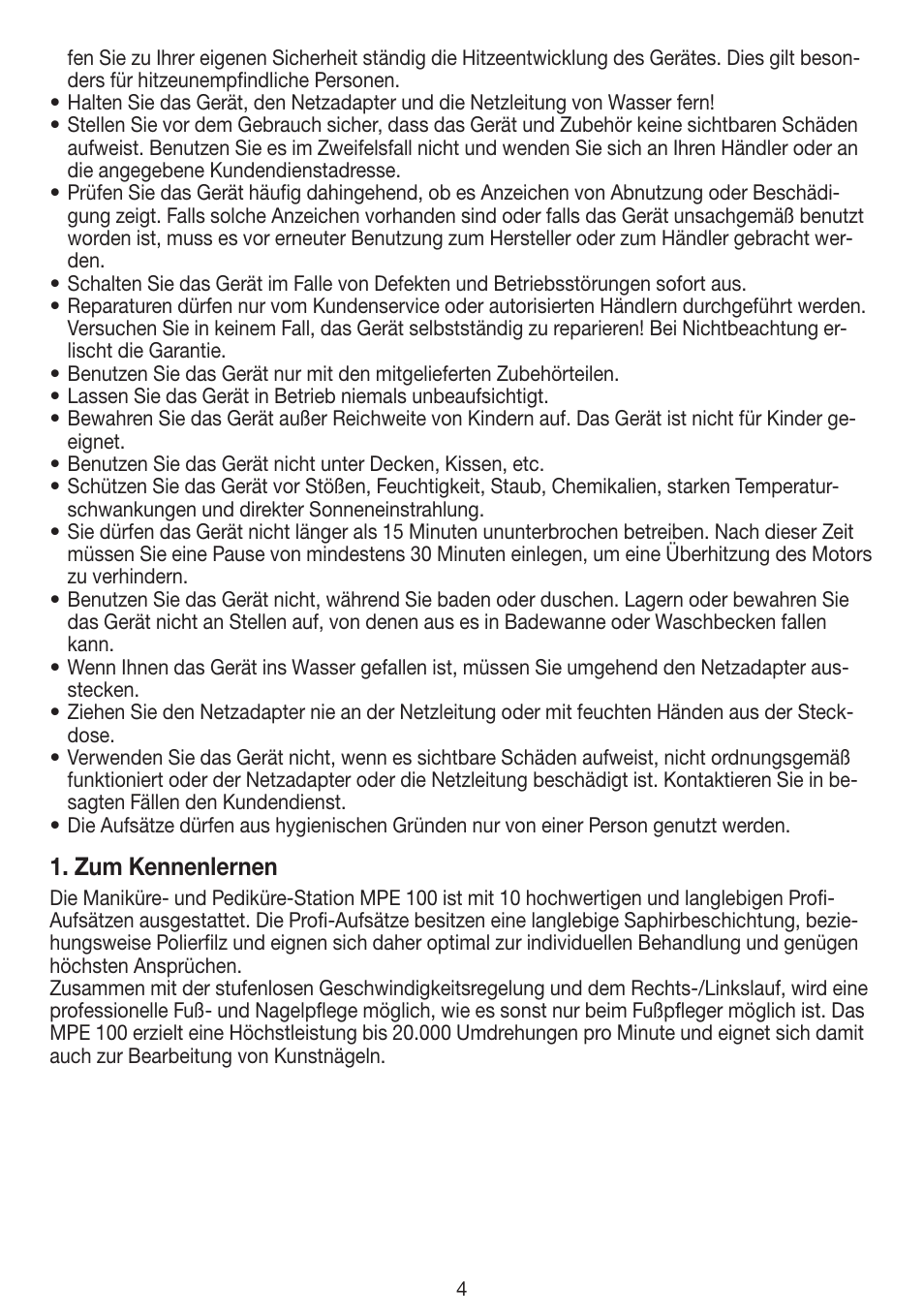 Zum kennenlernen | Beurer MPE 100 User Manual | Page 4 / 88