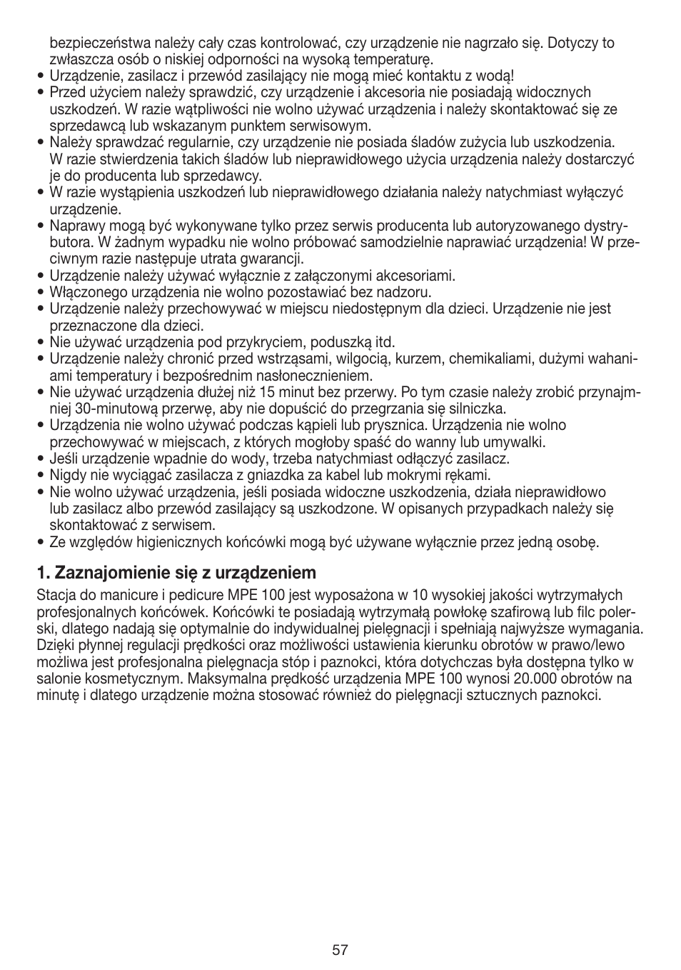 Zaznajomienie się z urządzeniem | Beurer MPE 100 User Manual | Page 57 / 88