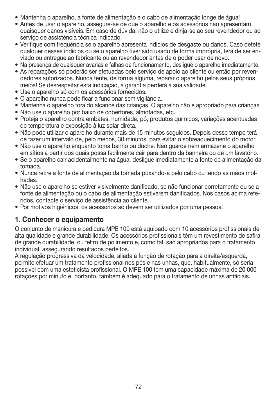 Conhecer o equipamento | Beurer MPE 100 User Manual | Page 72 / 88