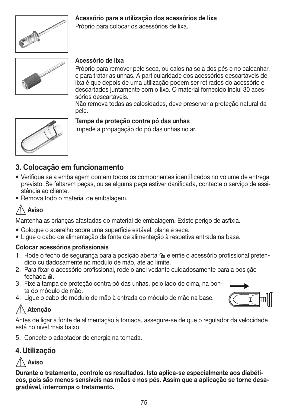 Colocação em funcionamento, Utilização | Beurer MPE 100 User Manual | Page 75 / 88