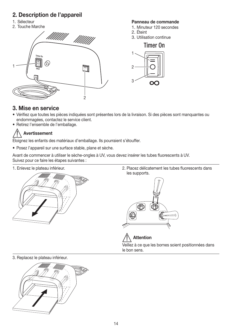 Timer on, Description de l’appareil, Mise en service | Beurer MPE 38 User Manual | Page 14 / 56