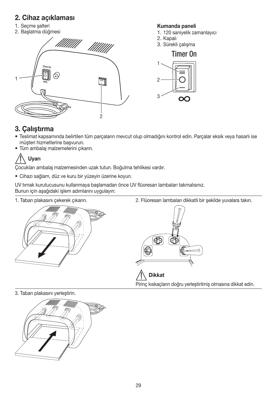 Timer on, Cihaz açıklaması, Çalıştırma | Beurer MPE 38 User Manual | Page 29 / 56