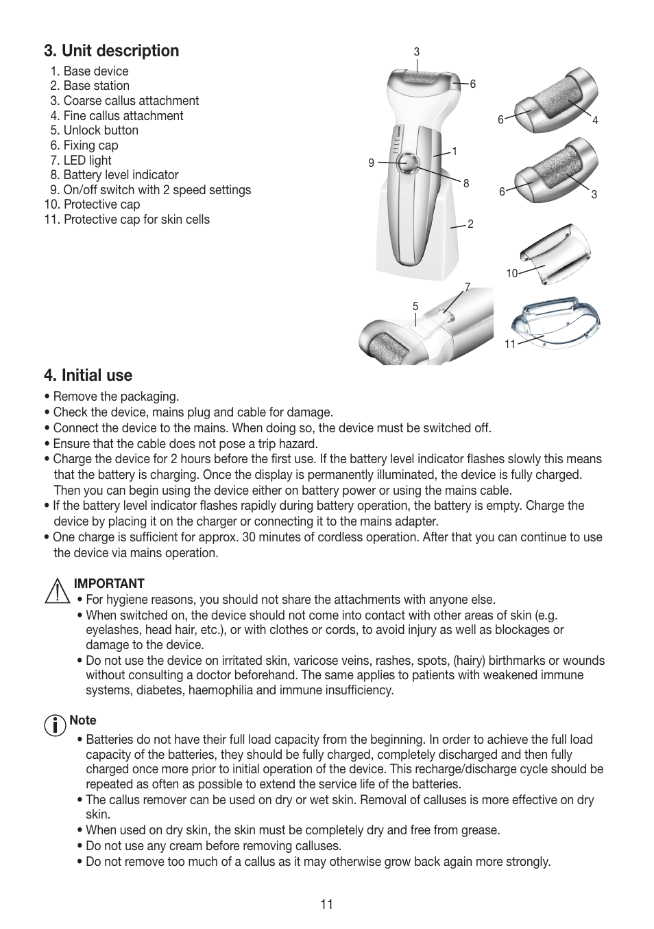 Unit description, Initial use | Beurer MPE 50 User Manual | Page 11 / 58