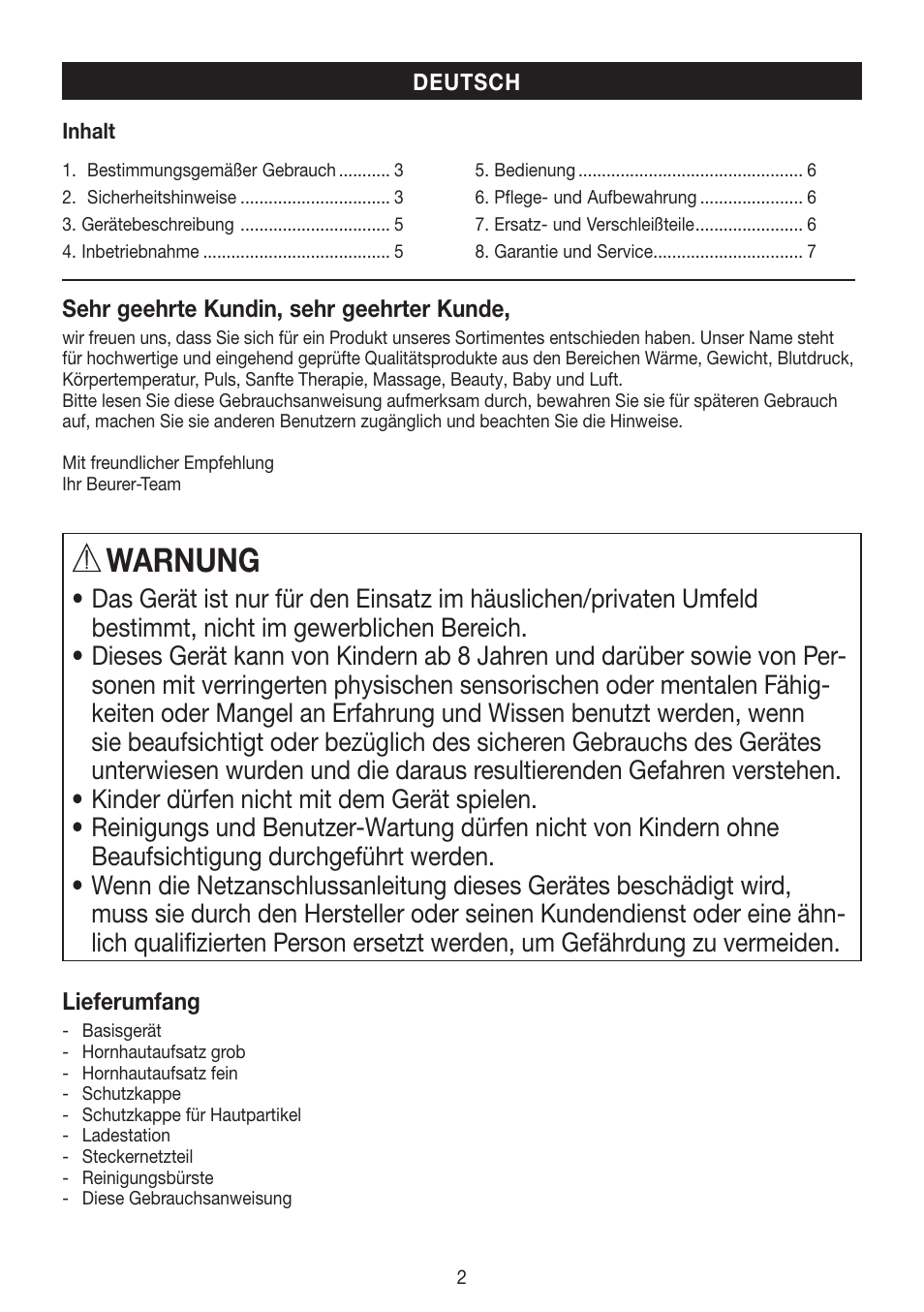 Warnung | Beurer MPE 50 User Manual | Page 2 / 58