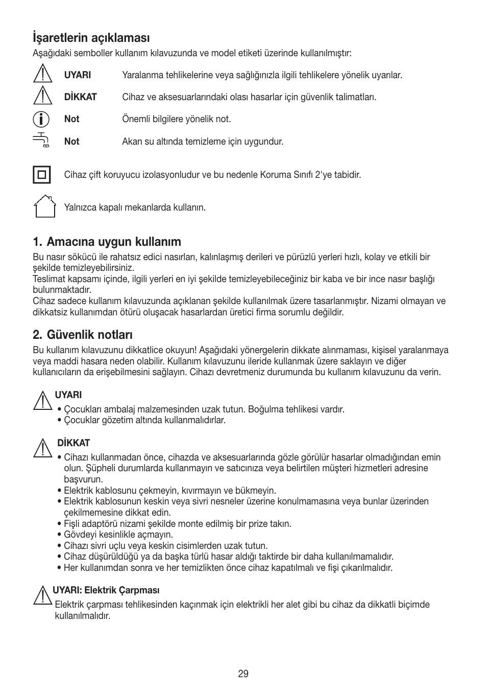 Işaretlerin açıklaması, Amacına uygun kullanım, Güvenlik notları | Beurer MPE 50 User Manual | Page 29 / 58