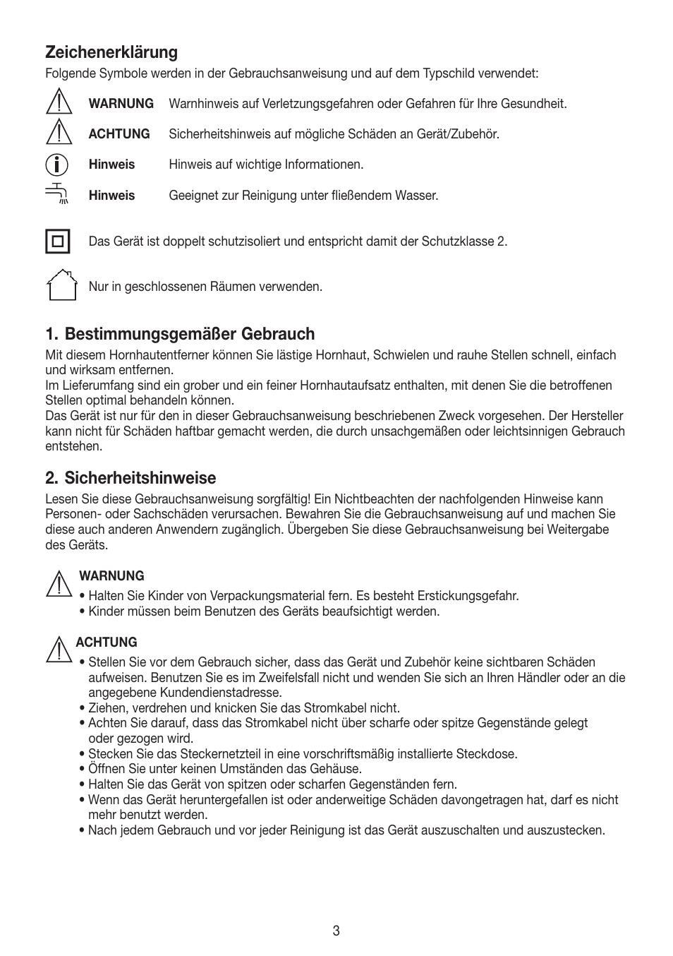 Zeichenerklärung, Bestimmungsgemäßer gebrauch, Sicherheitshinweise | Beurer MPE 50 User Manual | Page 3 / 58