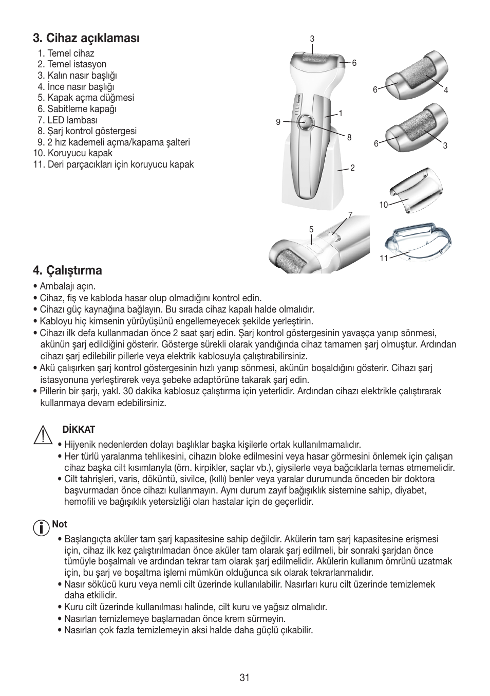 Cihaz açıklaması, Çalıştırma | Beurer MPE 50 User Manual | Page 31 / 58