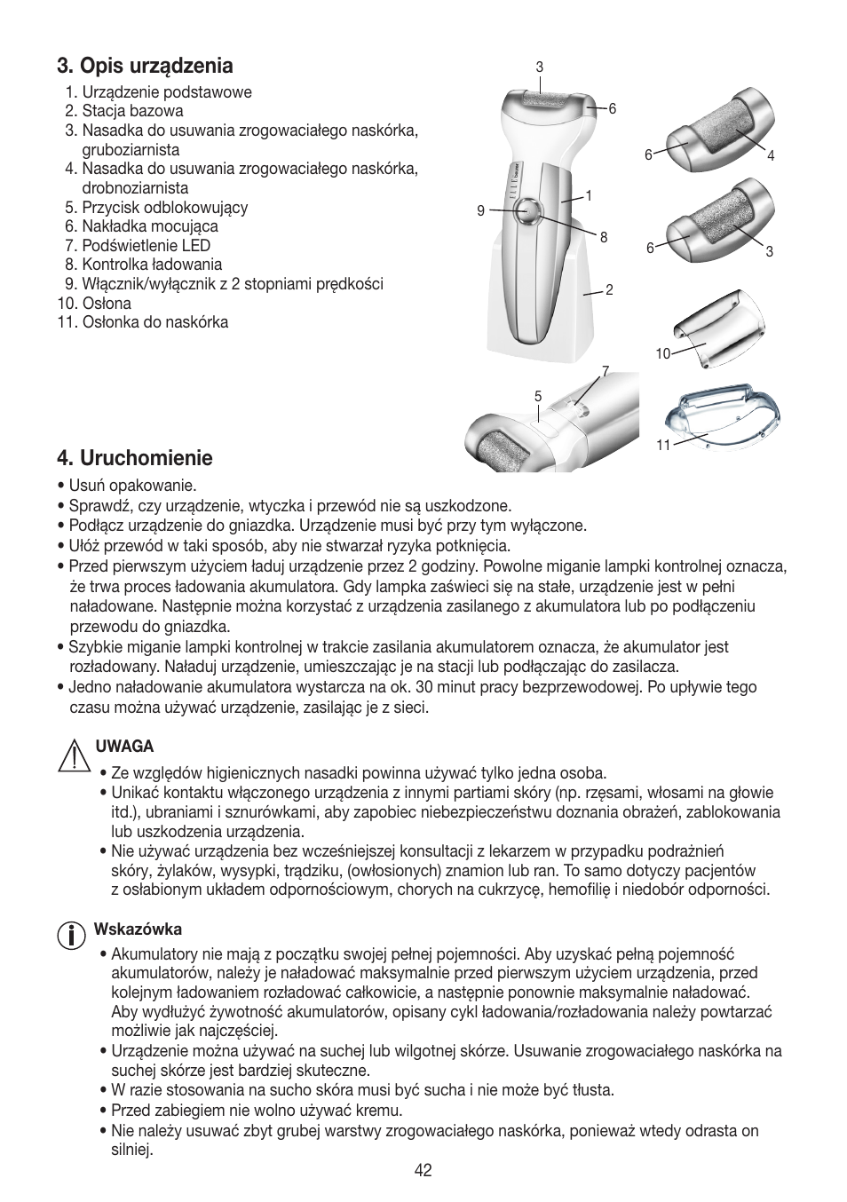 Opis urządzenia, Uruchomienie | Beurer MPE 50 User Manual | Page 42 / 58