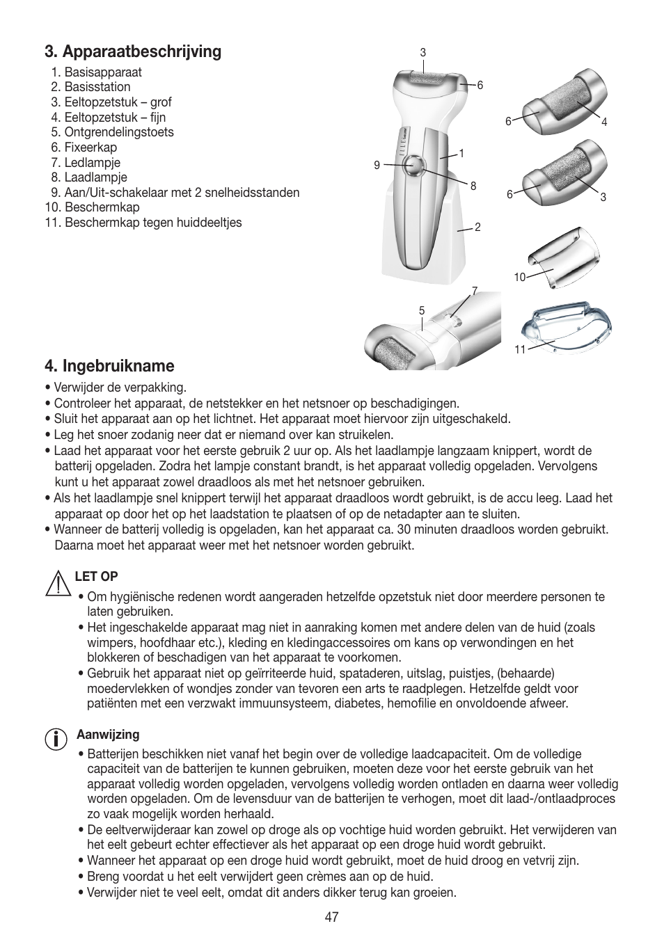 Apparaatbeschrijving, Ingebruikname | Beurer MPE 50 User Manual | Page 47 / 58
