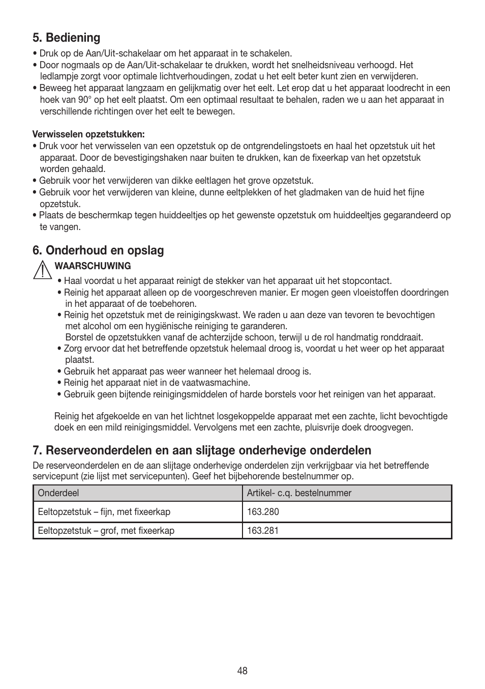 Bediening, Onderhoud en opslag | Beurer MPE 50 User Manual | Page 48 / 58