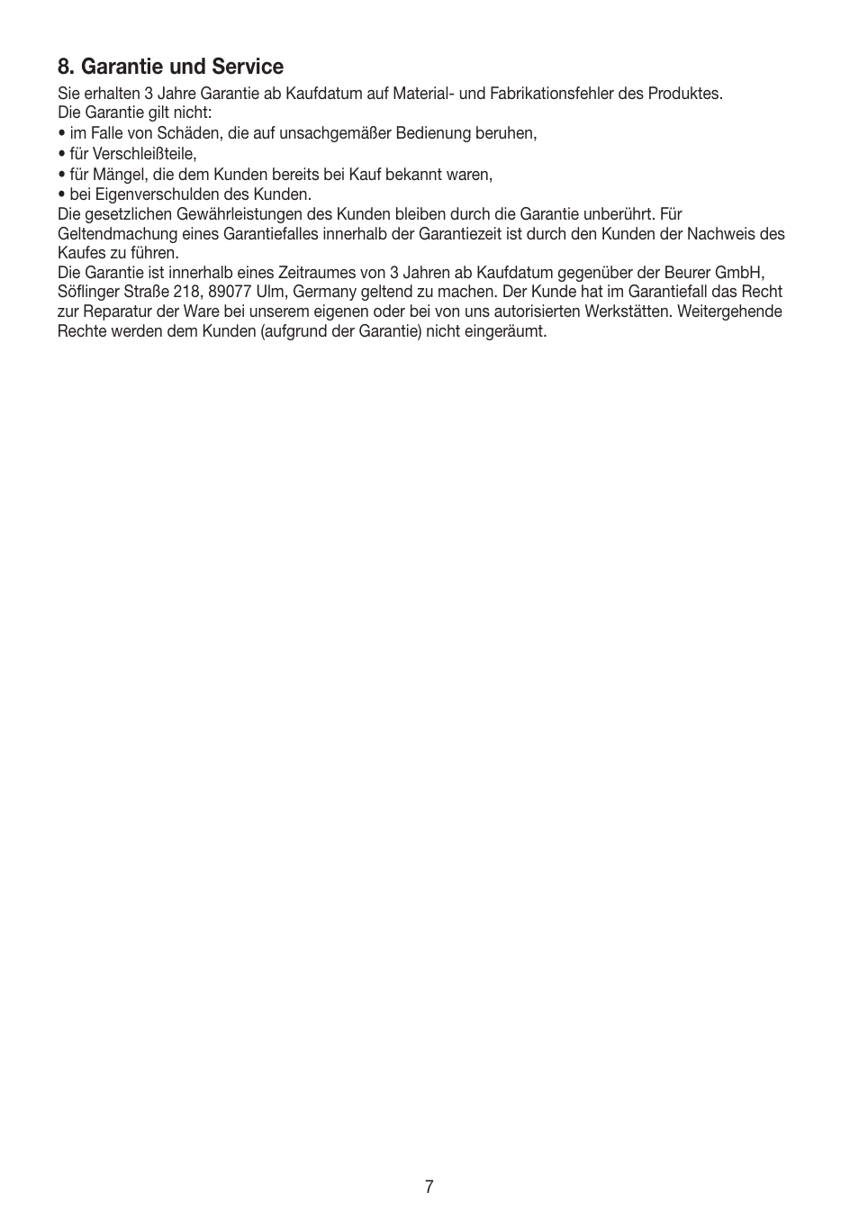 Garantie und service | Beurer MPE 50 User Manual | Page 7 / 58