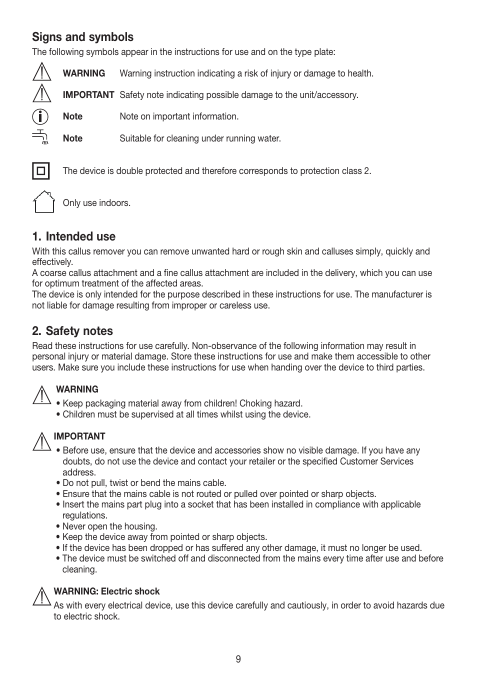 Signs and symbols, Intended use | Beurer MPE 50 User Manual | Page 9 / 58