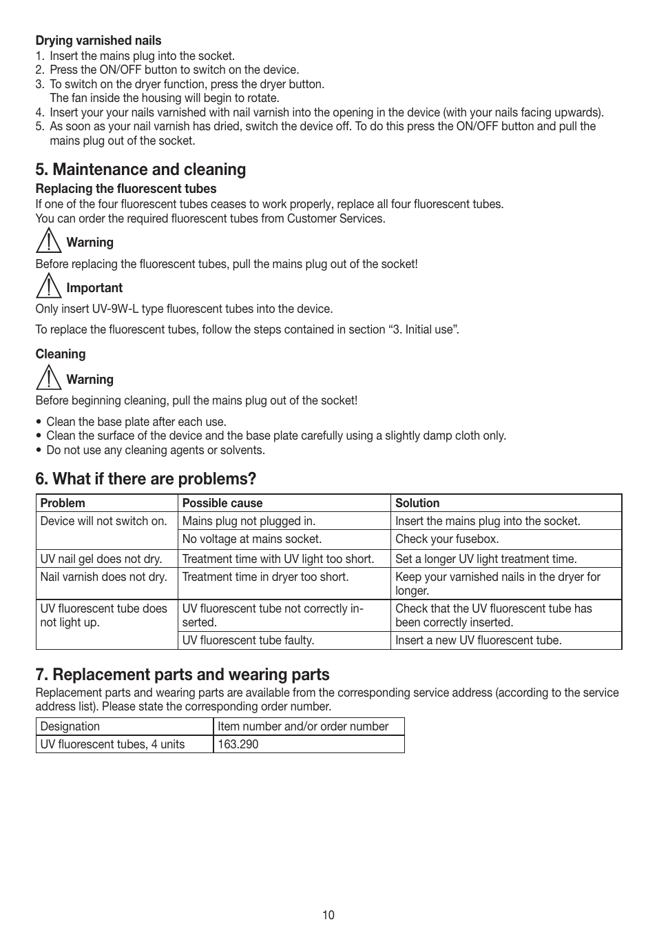 Maintenance and cleaning, What if there are problems, Replacement parts and wearing parts | Beurer MPE 58 User Manual | Page 10 / 56