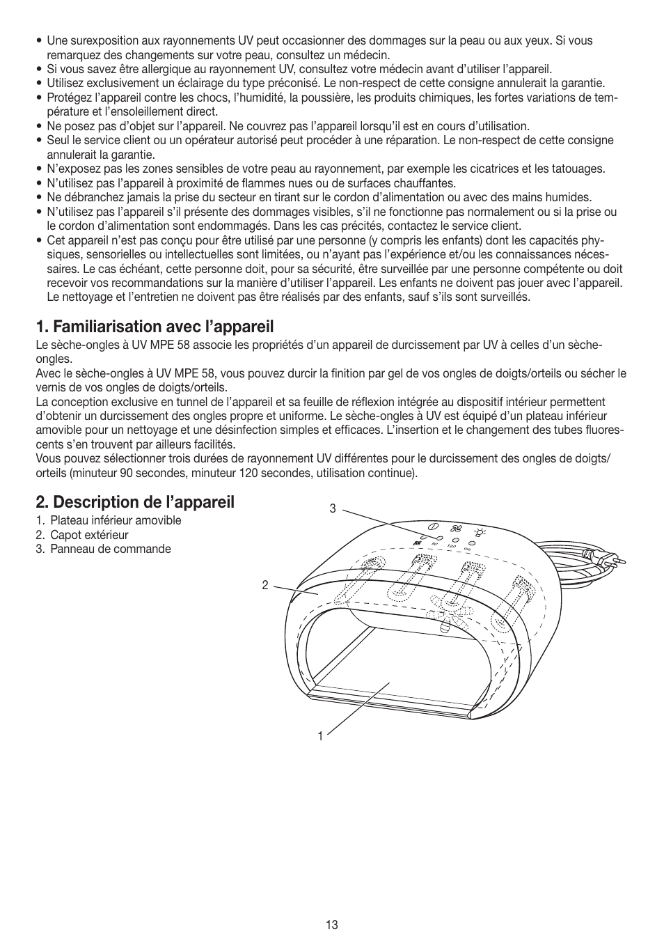 Familiarisation avec l’appareil, Description de l’appareil | Beurer MPE 58 User Manual | Page 13 / 56