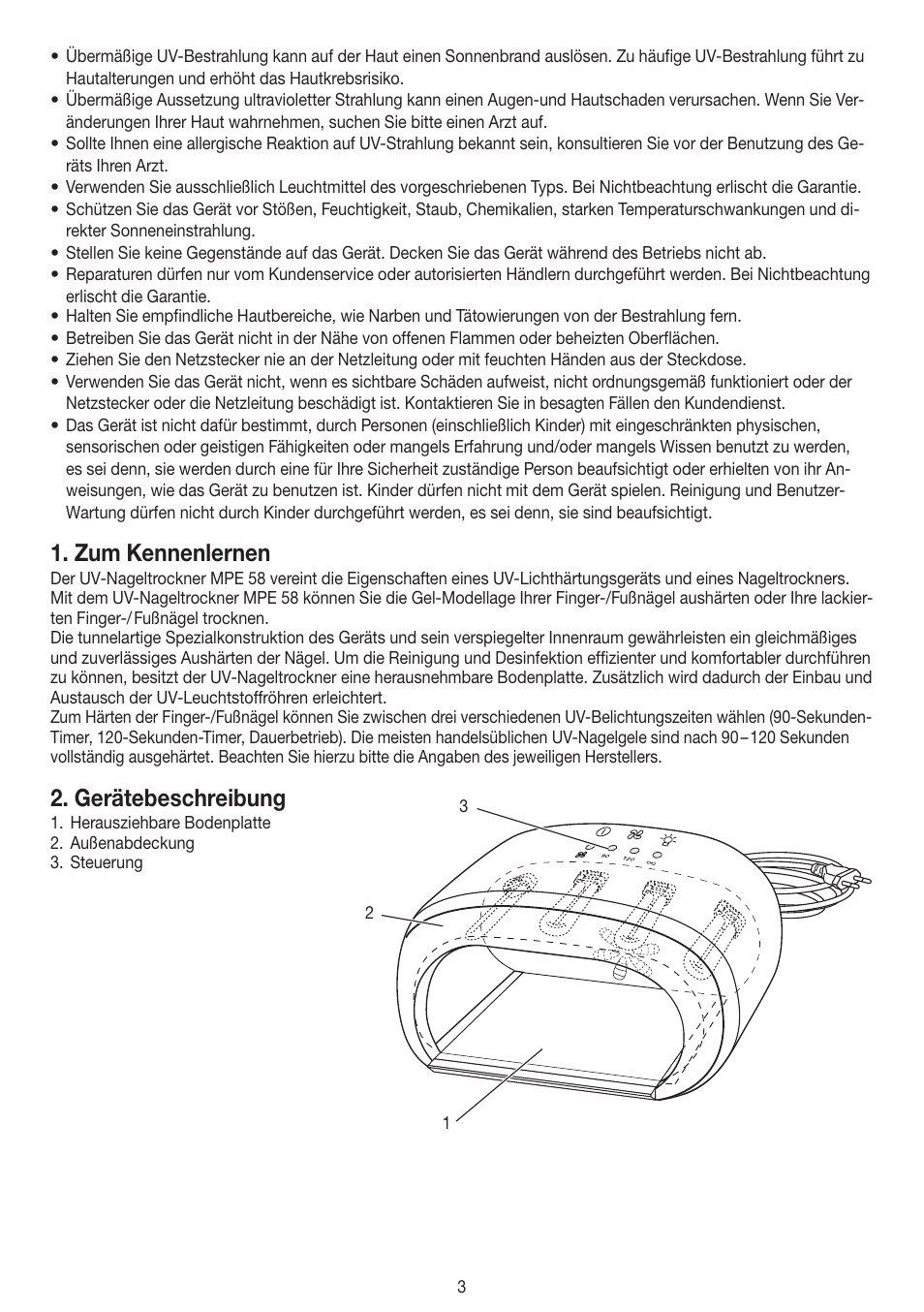 Zum kennenlernen, Gerätebeschreibung | Beurer MPE 58 User Manual | Page 3 / 56