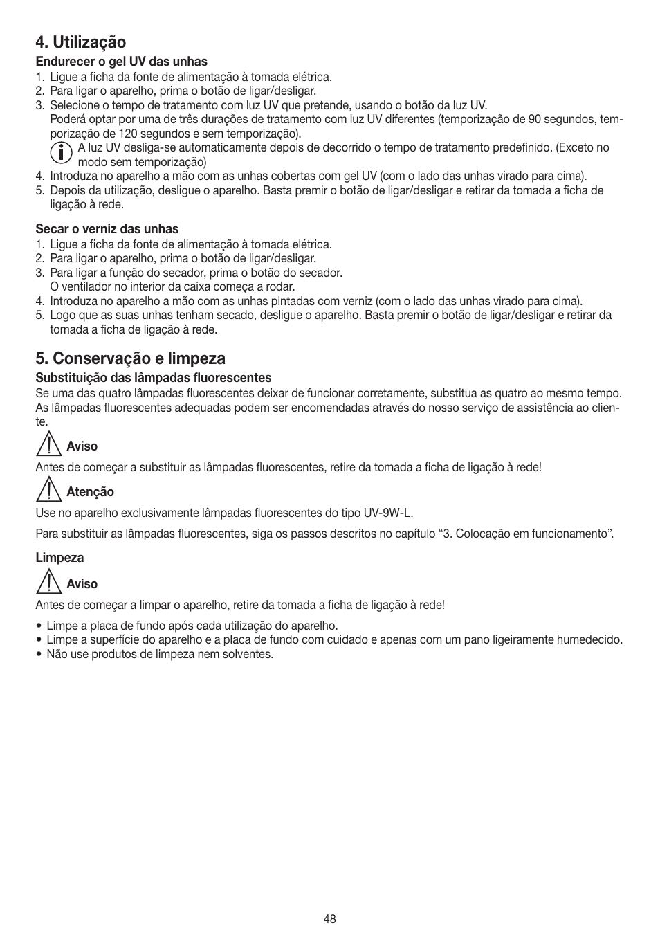 Utilização, Conservação e limpeza | Beurer MPE 58 User Manual | Page 48 / 56