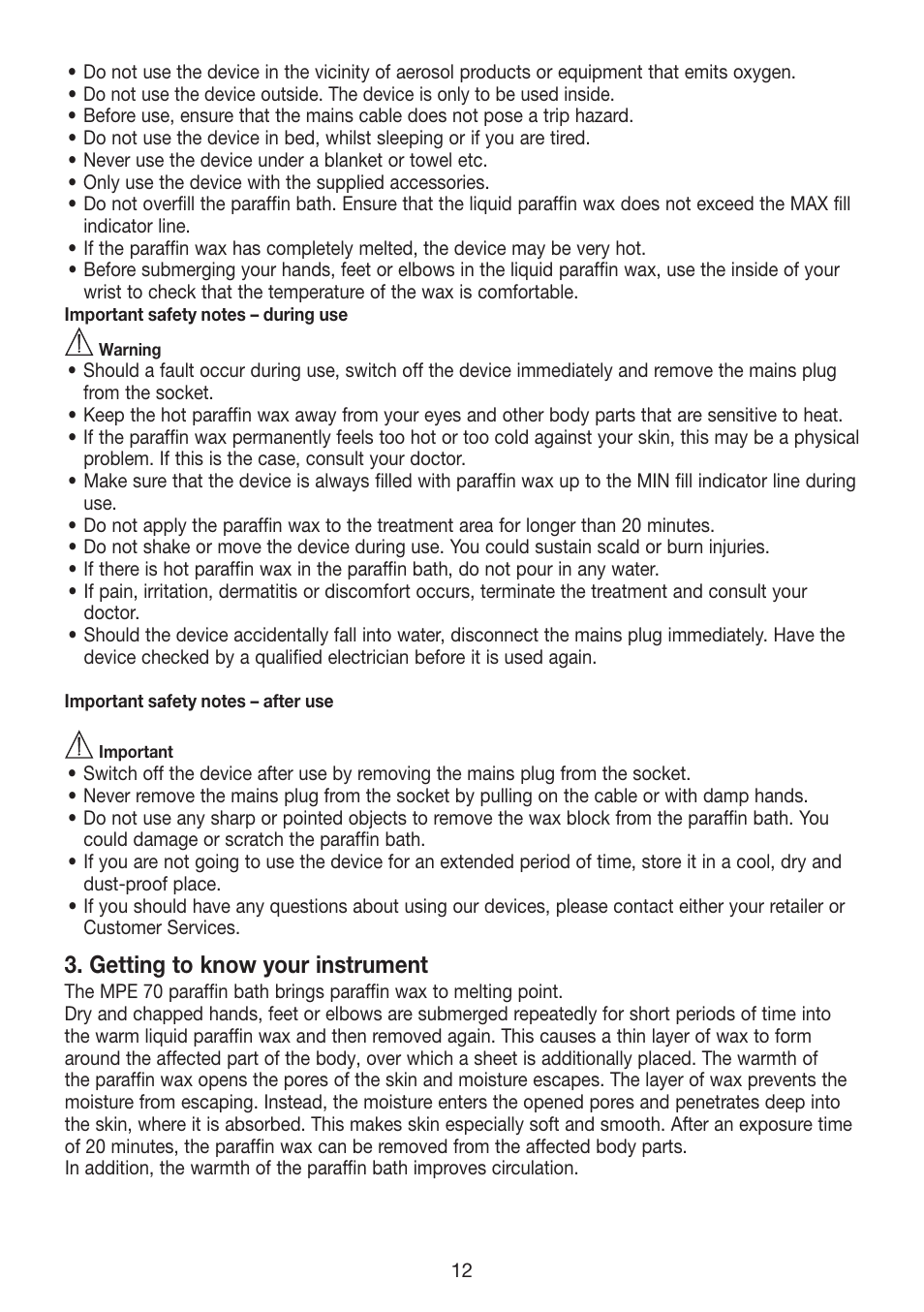 Getting to know your instrument | Beurer MPE 70 User Manual | Page 12 / 84