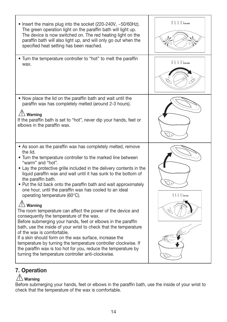 Operation | Beurer MPE 70 User Manual | Page 14 / 84